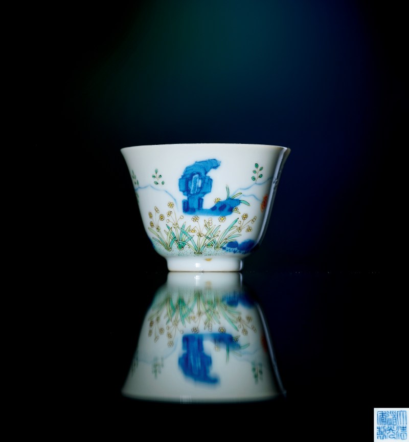 清道光 青花五彩花神杯 - 图1