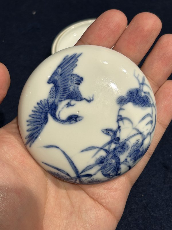 民国 青花花鸟印盒 - 图2