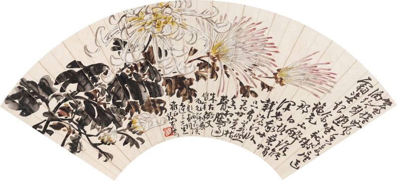民国 谢公展 菊花扇页