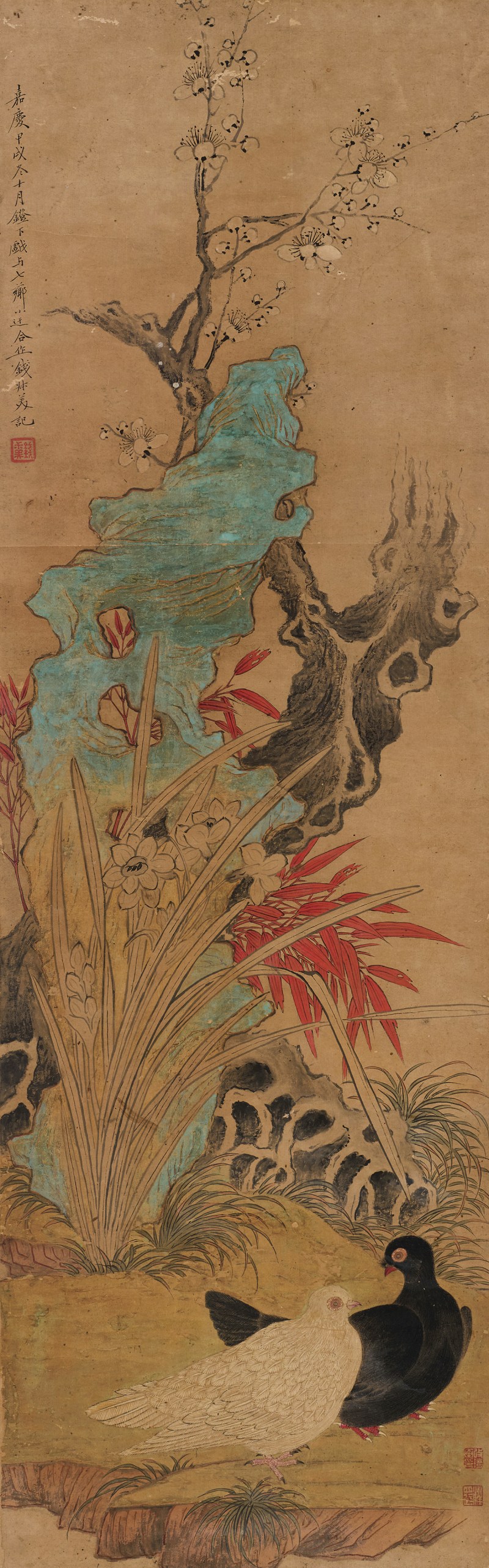 改琦、汪小迂、钱杜 花鸟立轴