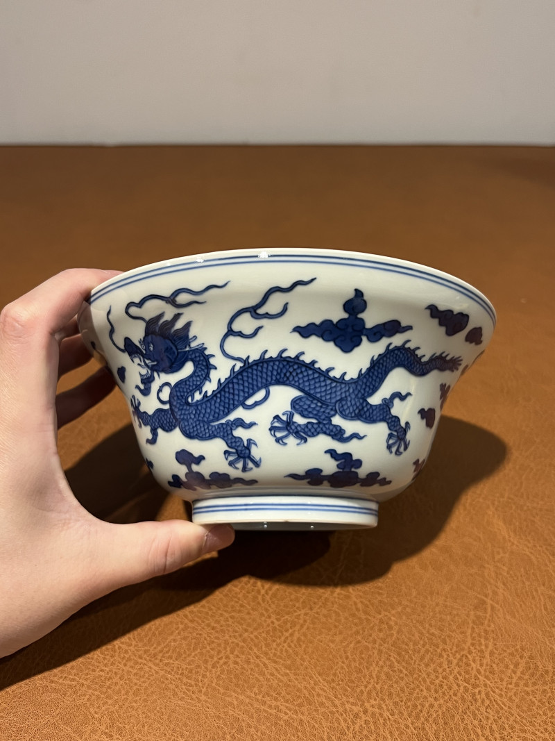 清道光 青花云龙纹折腰碗 - 图2