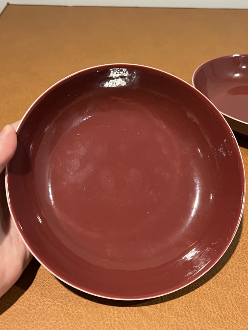 清光绪 胭脂红釉盘（一对） - 图6