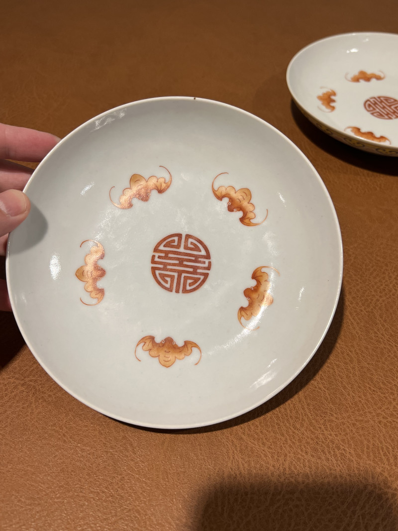 清嘉庆 粉彩折枝花卉五福纹盘（一对） - 图9