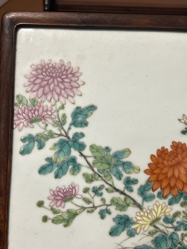 清乾隆 粉彩菊花牡丹纹砚屏（一对） - 图6