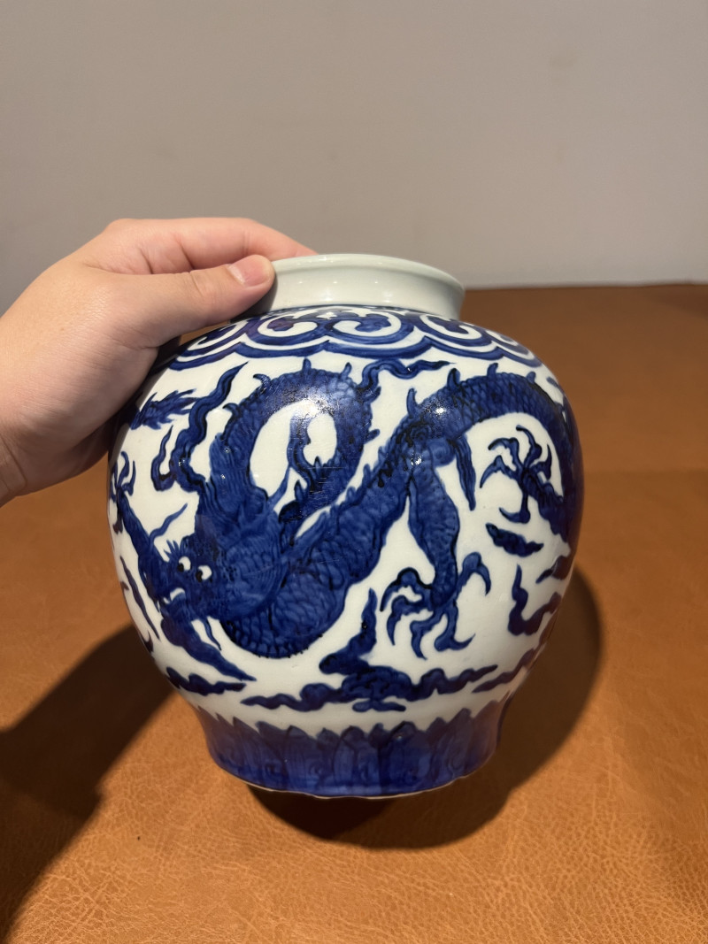 明嘉靖 青花云龙纹罐 - 图5
