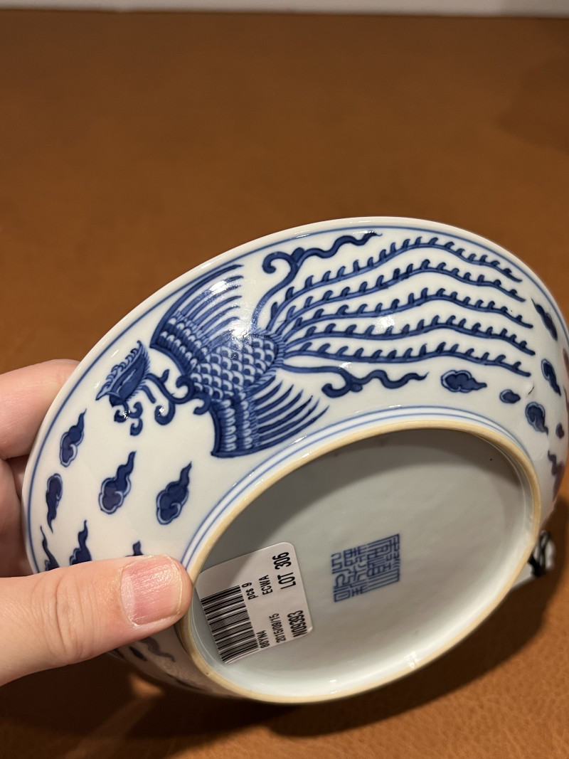 清道光 青花双凤纹盘 - 图8