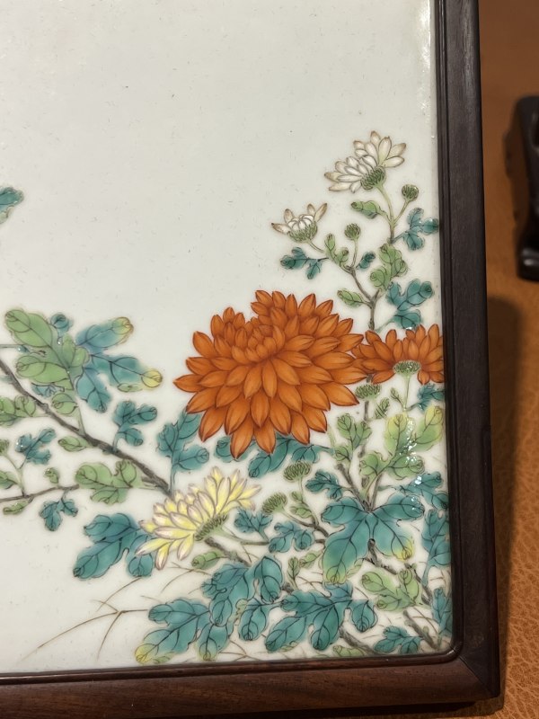 清乾隆 粉彩菊花牡丹纹砚屏（一对） - 图7