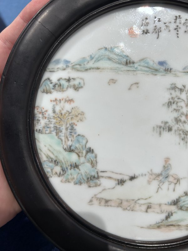1878年作 顾海林浅绛山水图座屏一对 - 图8