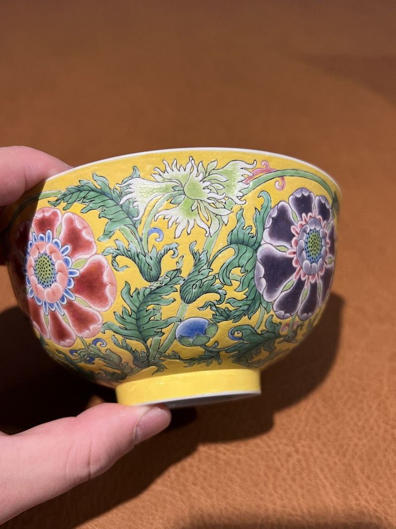 清康熙 御制黄地珐琅彩缠枝花卉纹盌 - 图12