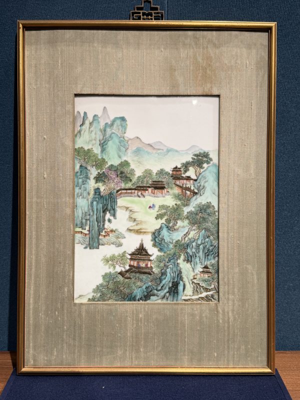 民国 粉彩宋人诗意山水图瓷板 - 图3