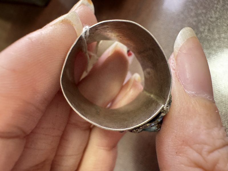 清 银烧蓝錾金蟾戒指 - 图8