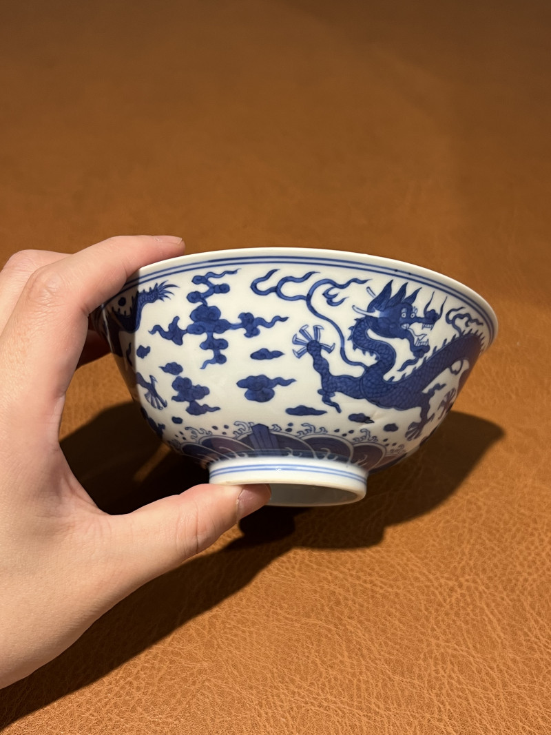 清乾隆 青花海水云龙纹碗 - 图3