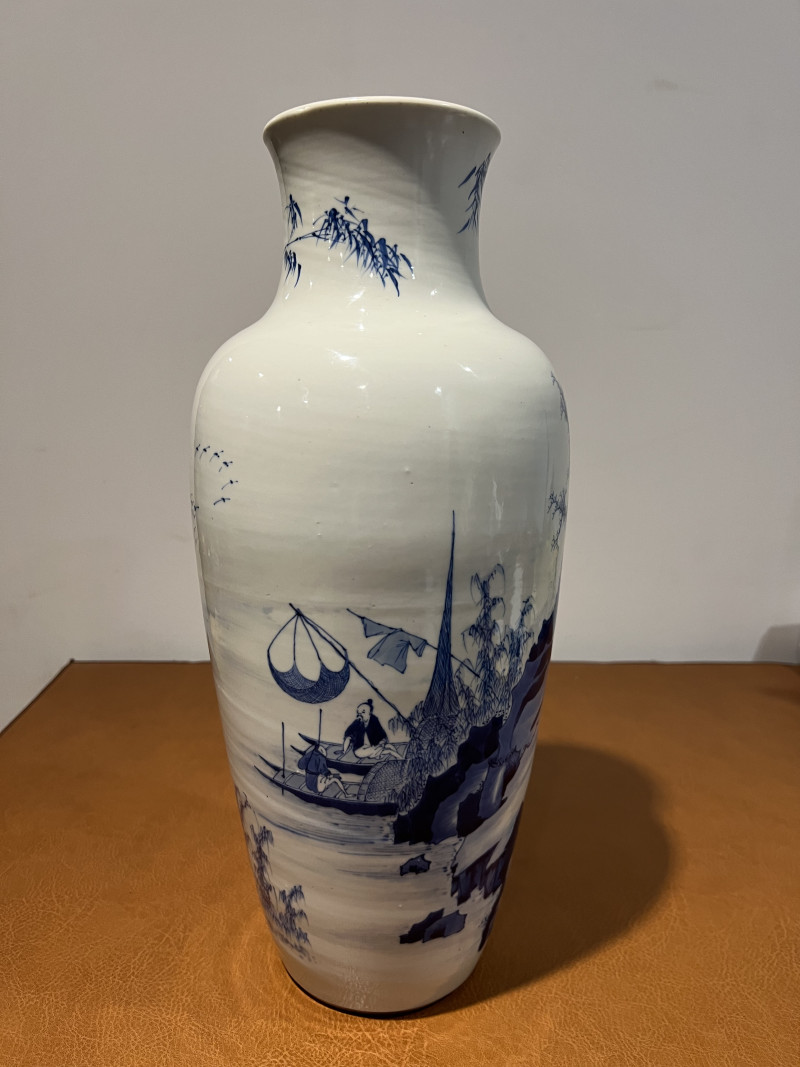 清康熙 青花山水人物纹观音瓶 - 图6