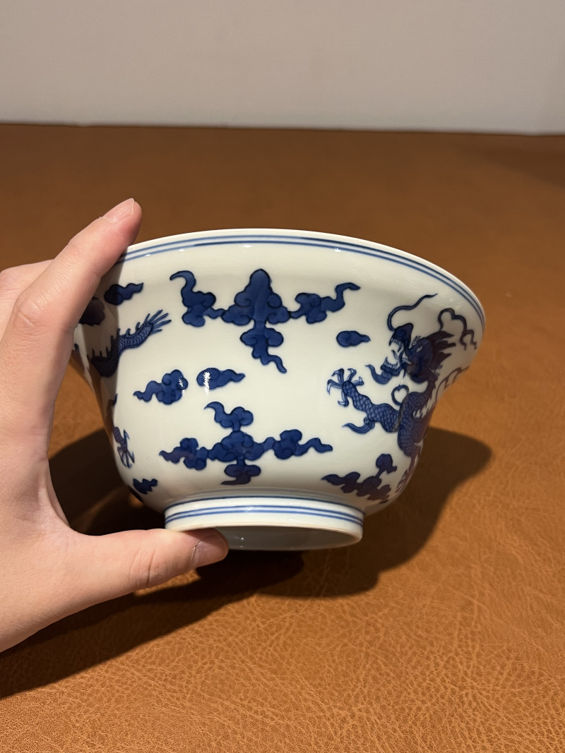 清道光 青花云龙纹折腰碗 - 图3