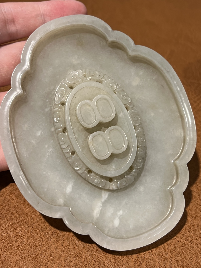 清 白玉海棠形香盘 - 图8