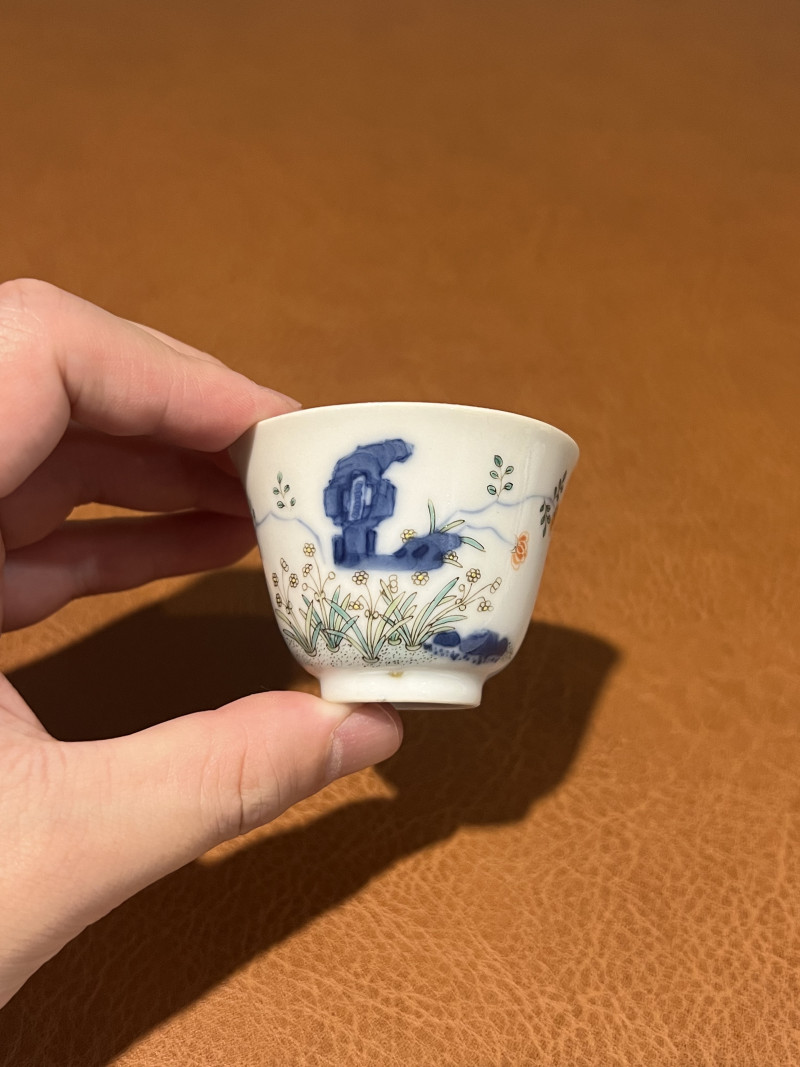 清道光 青花五彩花神杯 - 图2