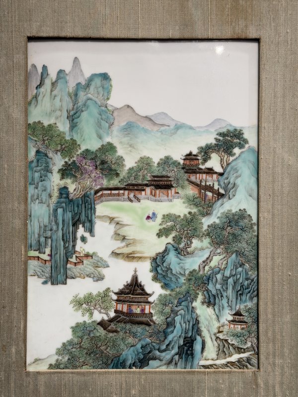 民国 粉彩宋人诗意山水图瓷板 - 图4