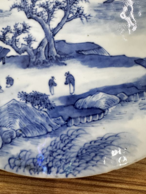 清 青花山水纹圆瓷板 - 图3
