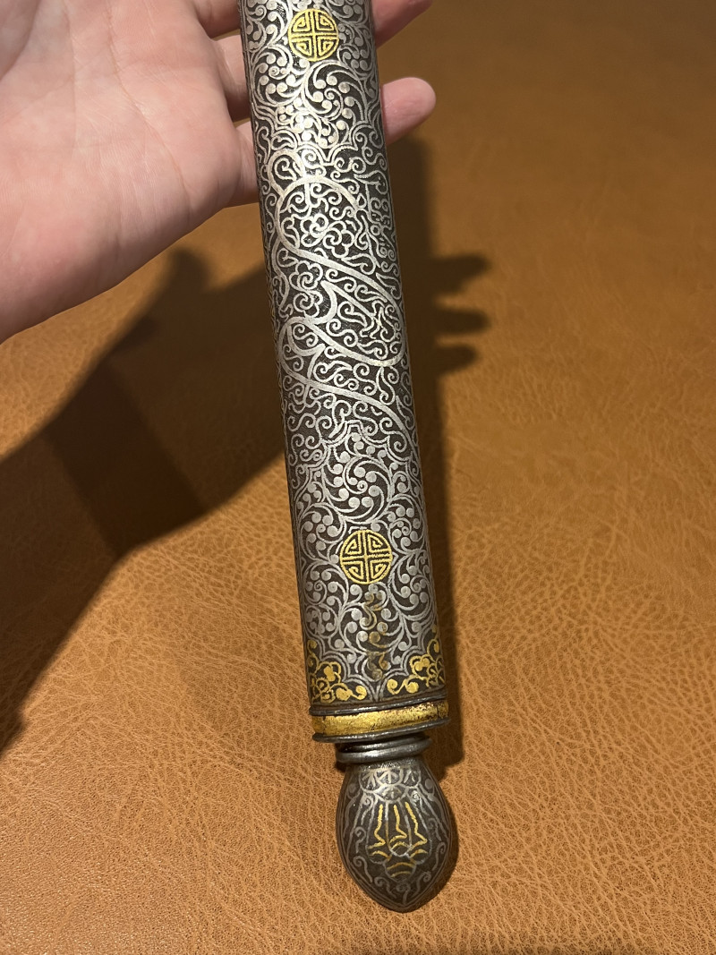 明 铁鋄金鋄银穿花龙纹信筒 - 图8