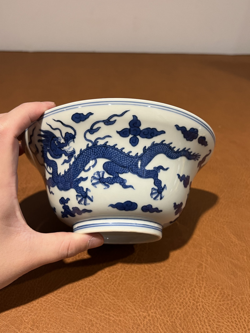 清道光 青花云龙纹折腰碗 - 图4