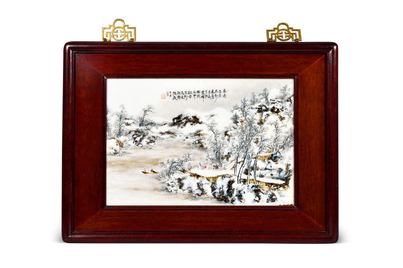 民国 段子安粉彩雪景图瓷板