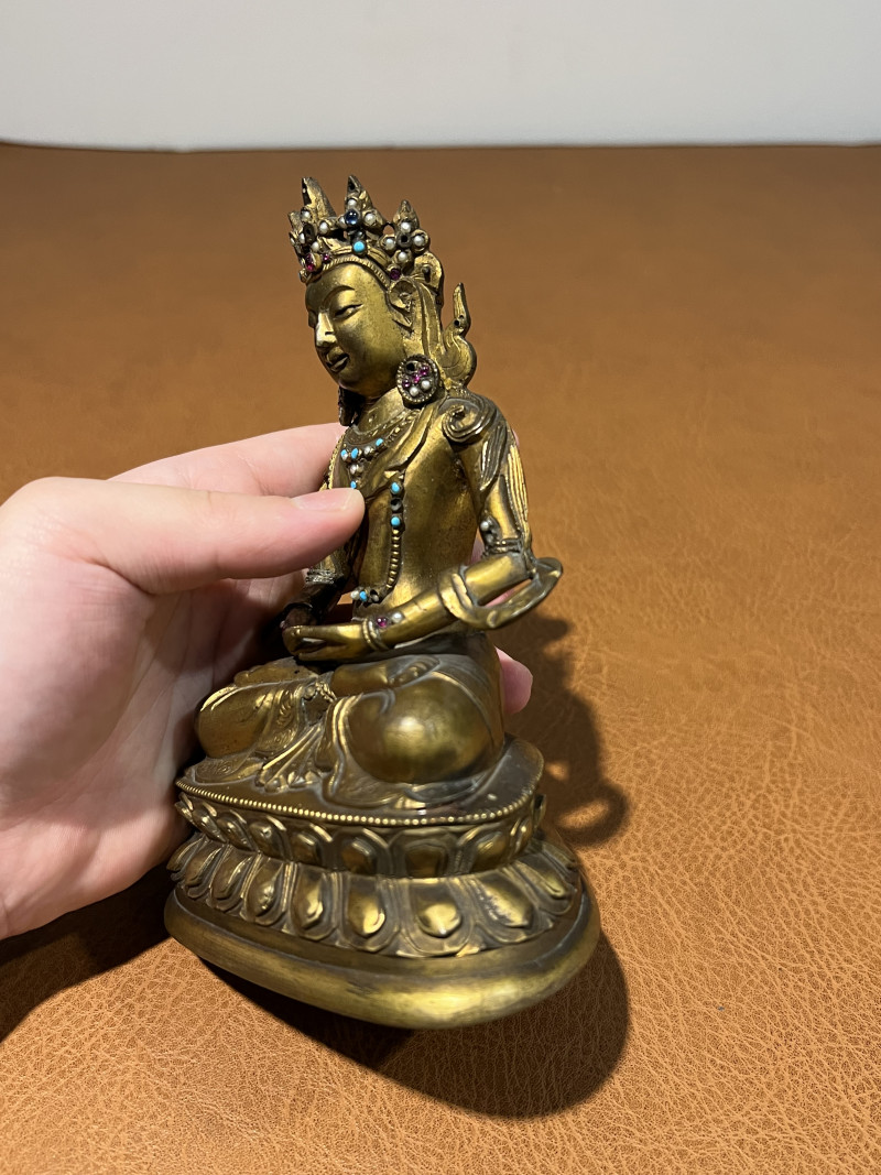 清乾隆 铜鎏金无量寿佛 - 图6