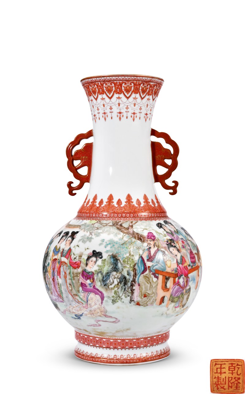 1970年作 粉彩东山行乐图瓶