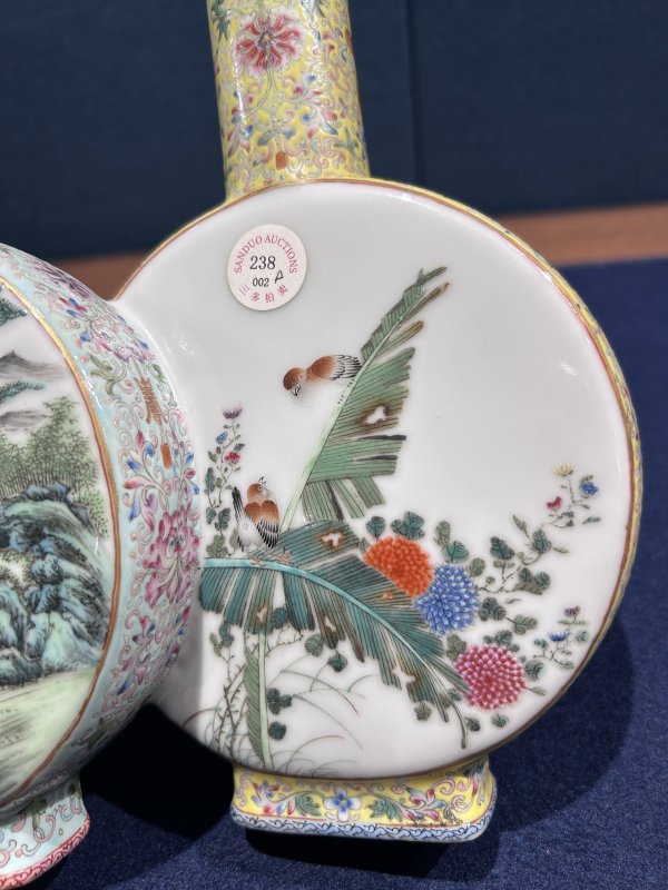 民国 粉彩山水花鸟双联瓶 - 图5