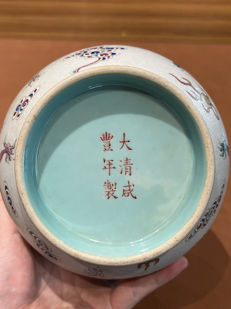 清咸丰 粉彩轧道龙纹双耳瓶 - 图14
