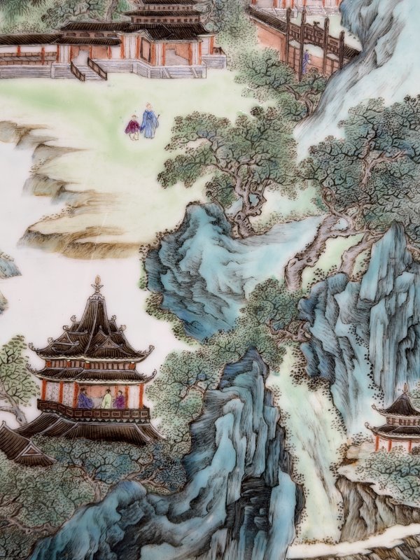 民国 粉彩宋人诗意山水图瓷板 - 图5