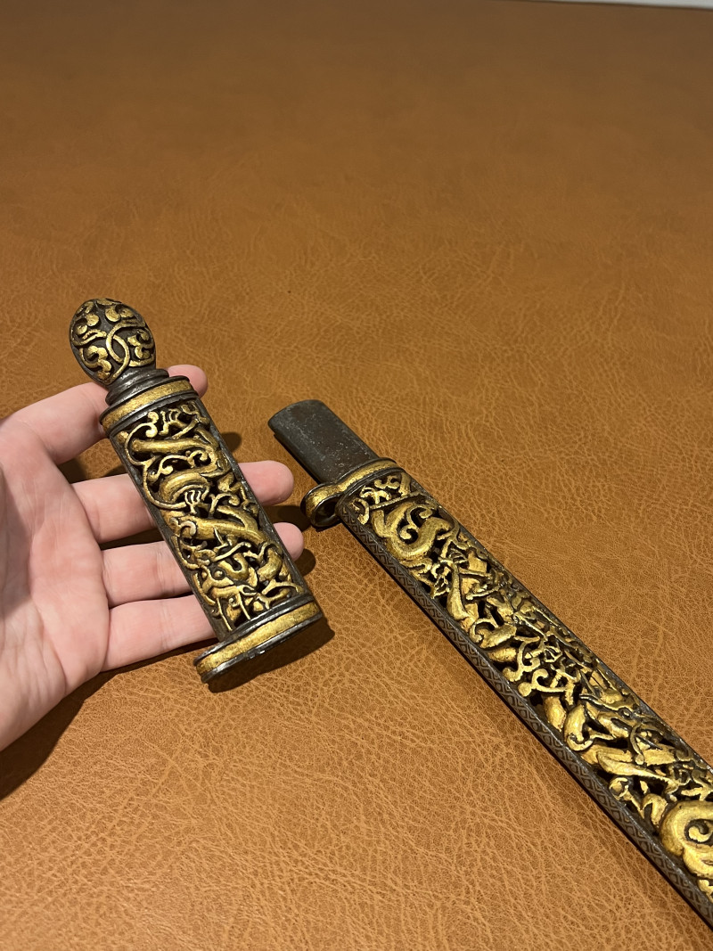 明 铁鋄金鋄银穿花龙纹信筒 - 图9