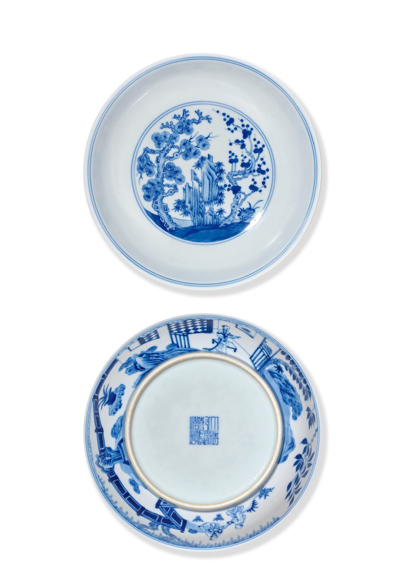 清乾隆 青花岁寒三友纹盘