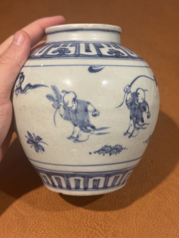 明 青花婴戏罐 - 图2