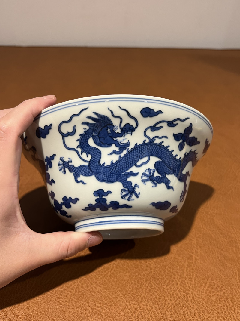 清道光 青花云龙纹折腰碗 - 图5