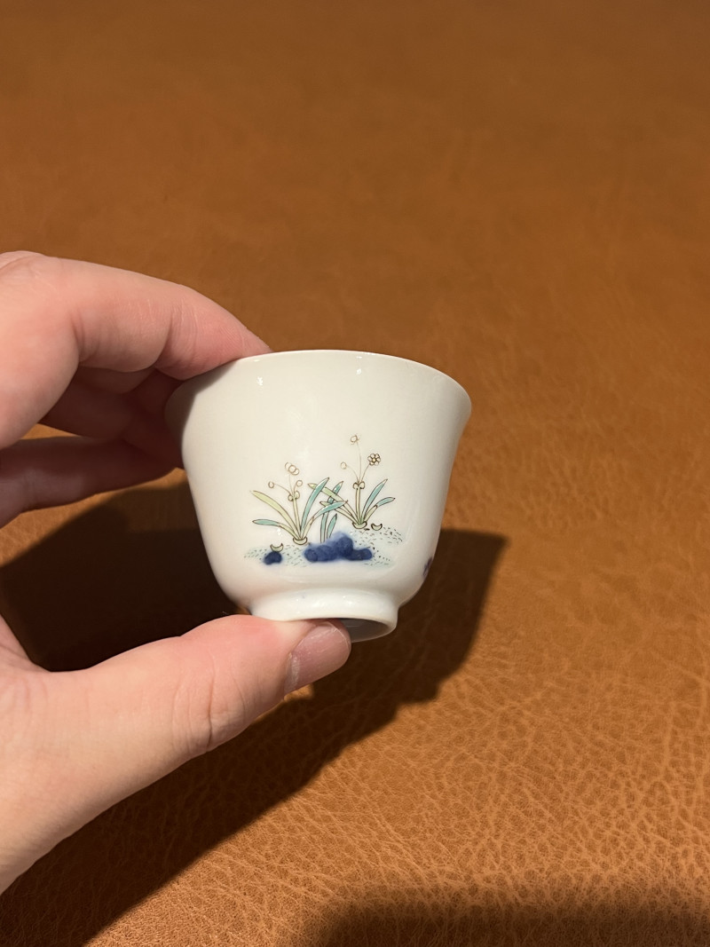 清道光 青花五彩花神杯 - 图4