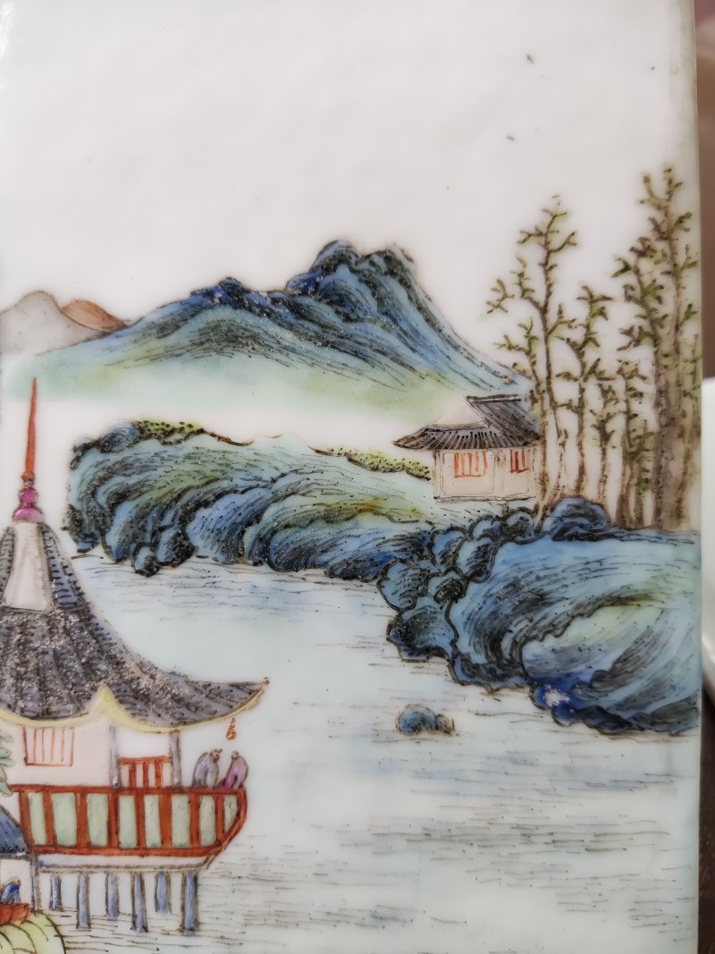 清 粉彩“竹深留客”瓷板、“沽酒家”瓷板 - 图5