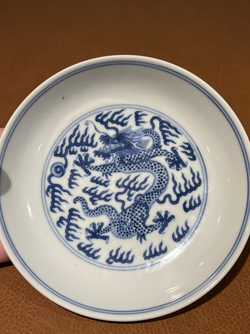 清道光 青花云龙纹盘 - 图3