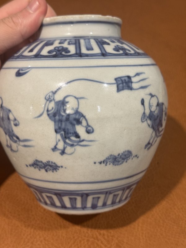明 青花婴戏罐 - 图3