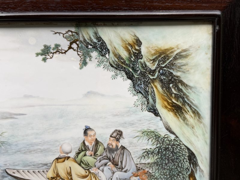 1941年作 王大凡粉彩赤壁夜游图瓷板 - 图4