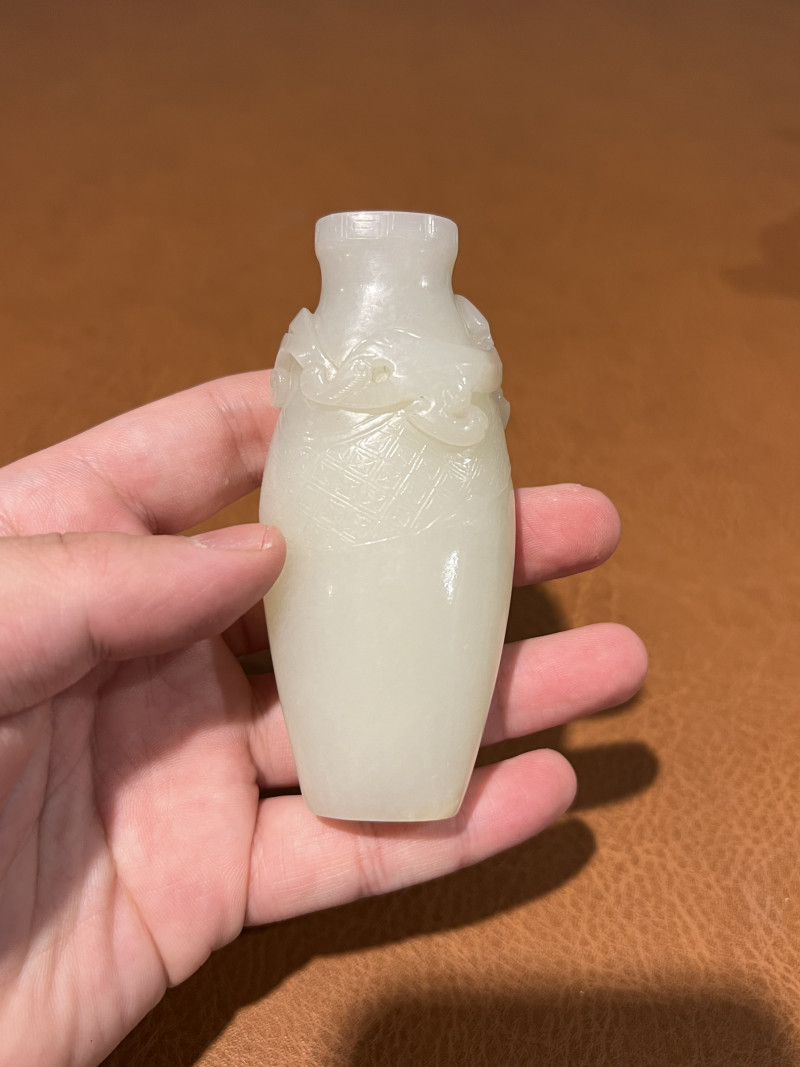 清 白玉螭龙香插 - 图4
