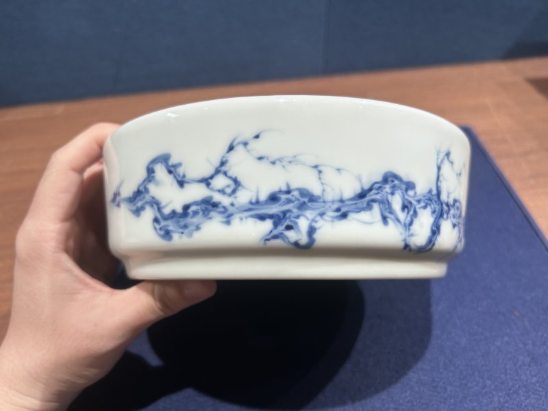 民国 王步青花花鸟图大笔洗 - 图3