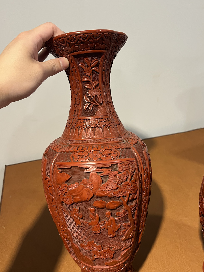 清中期 剔红海棠型瓶一对 - 图13