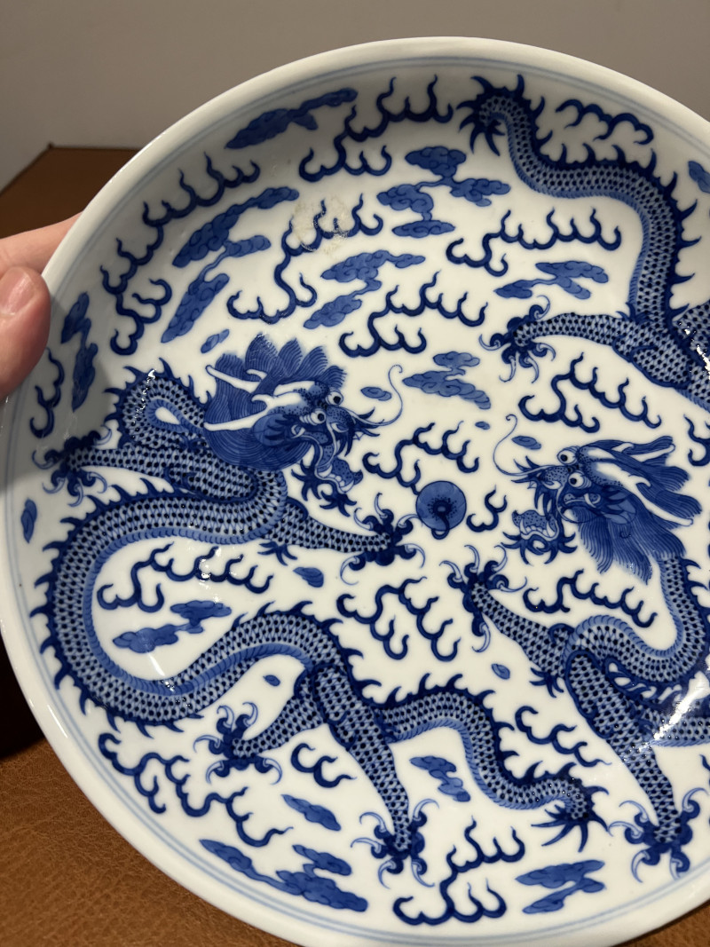 清光绪 青花双龙赶珠纹盘 - 图3