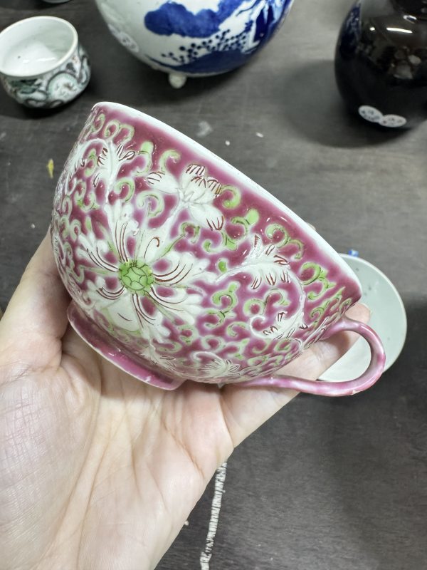清 料彩缠枝花卉纹把杯二件 - 图10