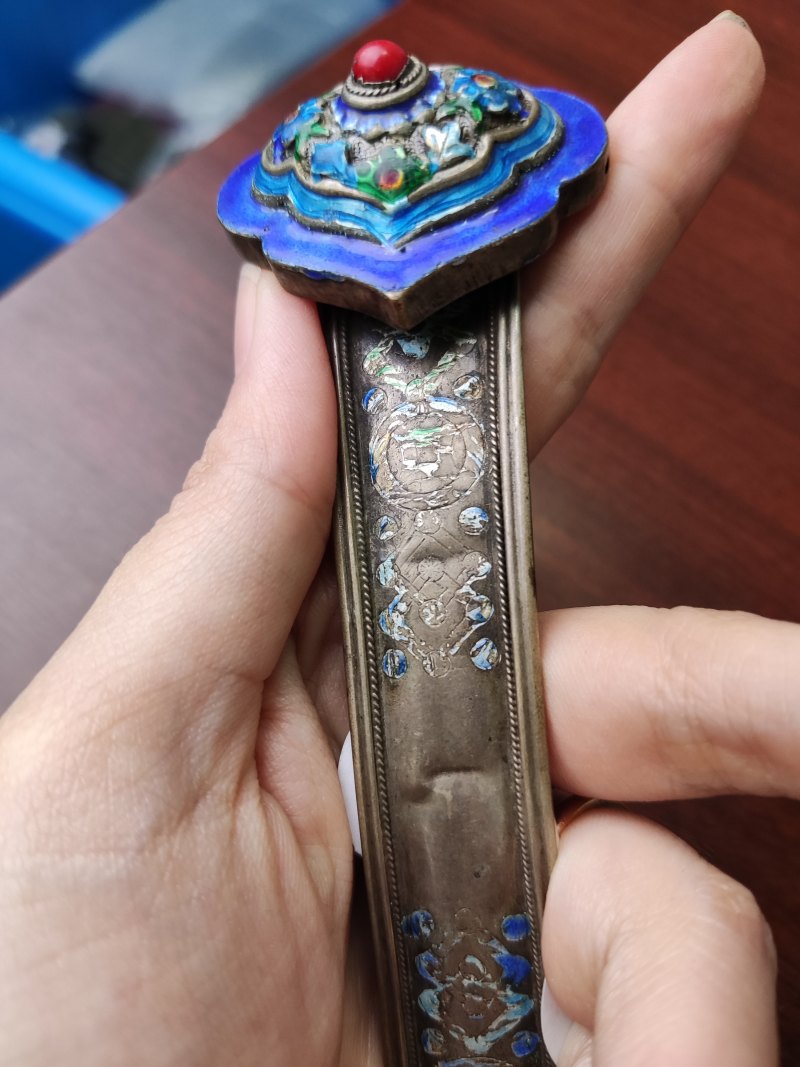 清 银烧蓝如意首发簪 - 图5