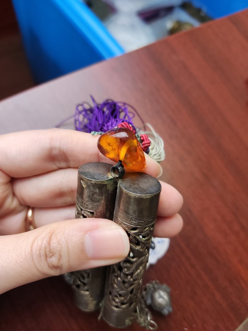 清 银花卉纹双连香筒挂件 - 图8