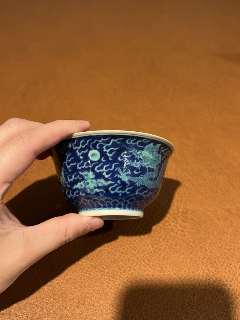 清康熙 青花绿彩云龙纹碗 - 图2