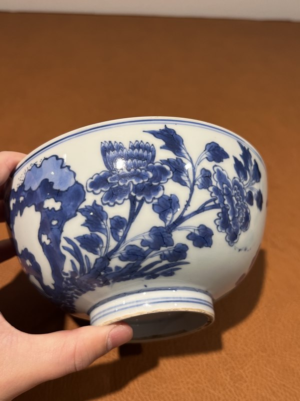 清康熙 青花洞石花鸟纹大碗 - 图6