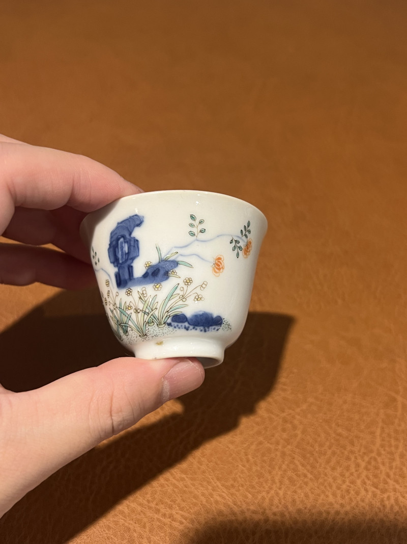 清道光 青花五彩花神杯 - 图5