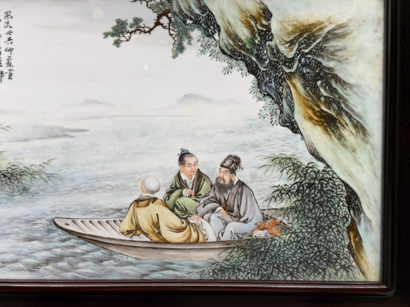 1941年作 王大凡粉彩赤壁夜游图瓷板 - 图5